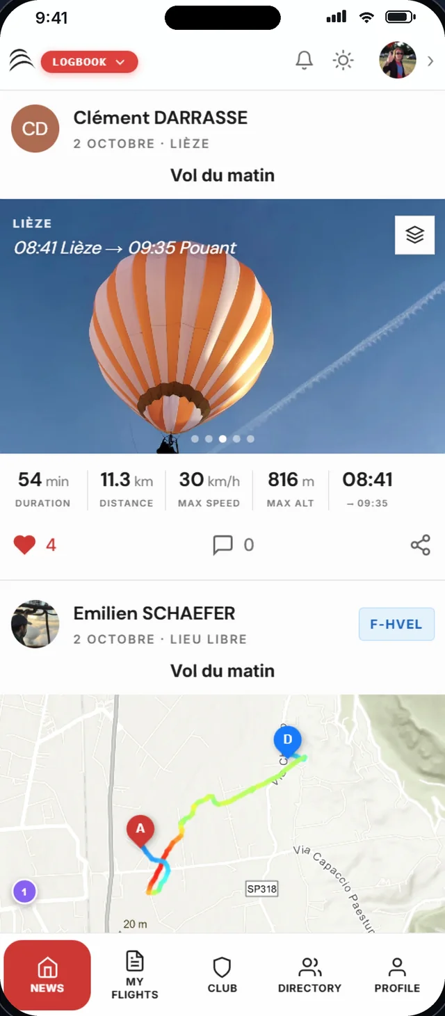 WindXplorer-Bildschirm Logbook
