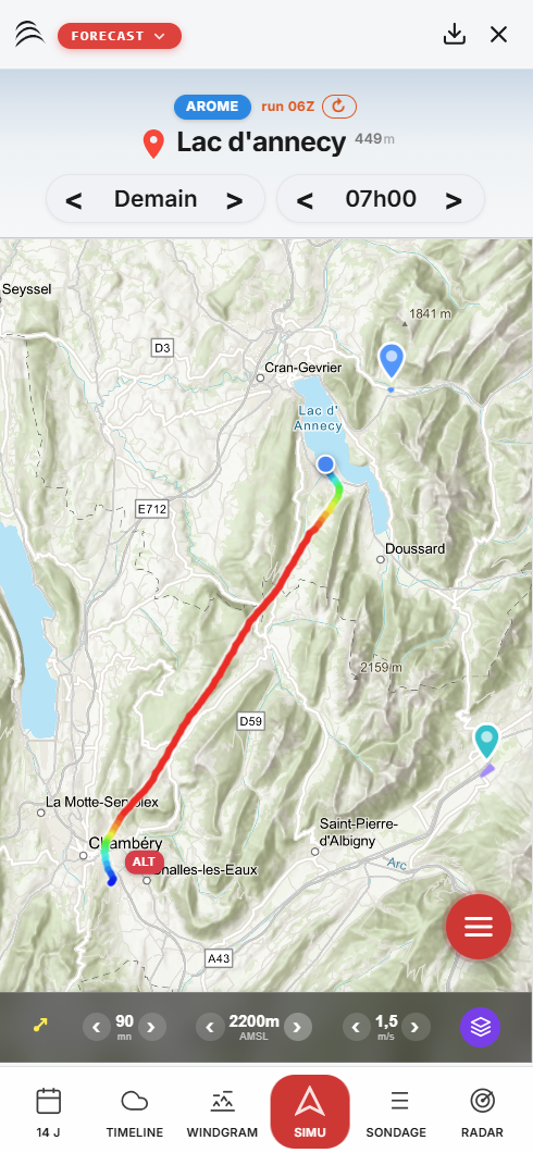 Simulation SIMU WindXplorer — trajectoire ALT MAX