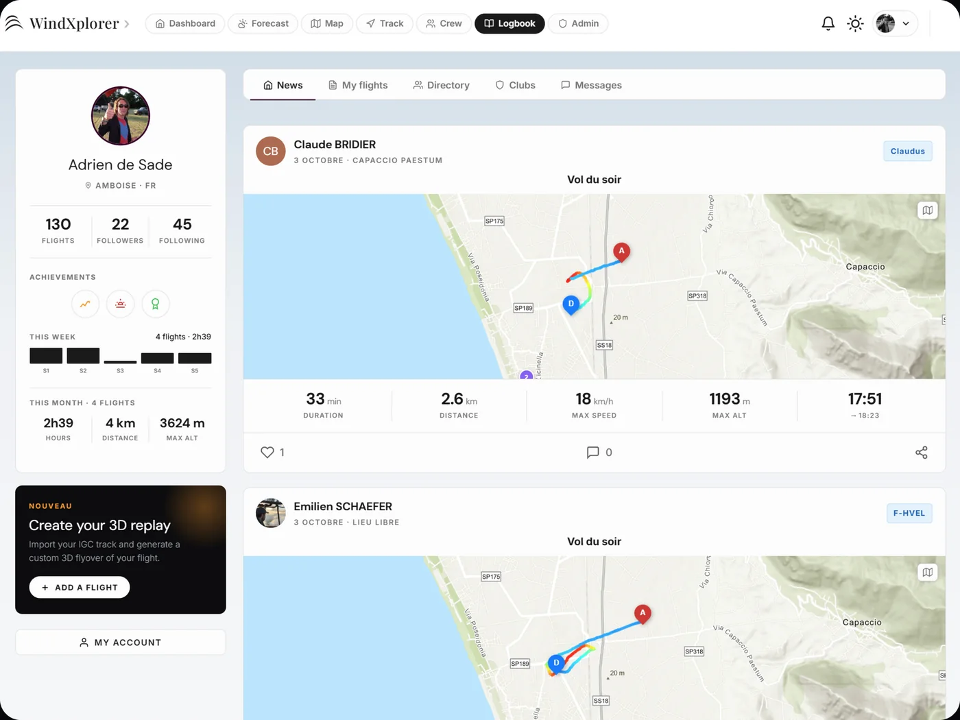 WindXplorer-Bildschirm Logbook