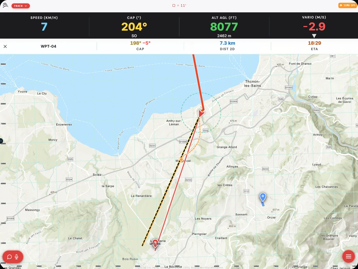 WindXplorer-Bildschirm Track